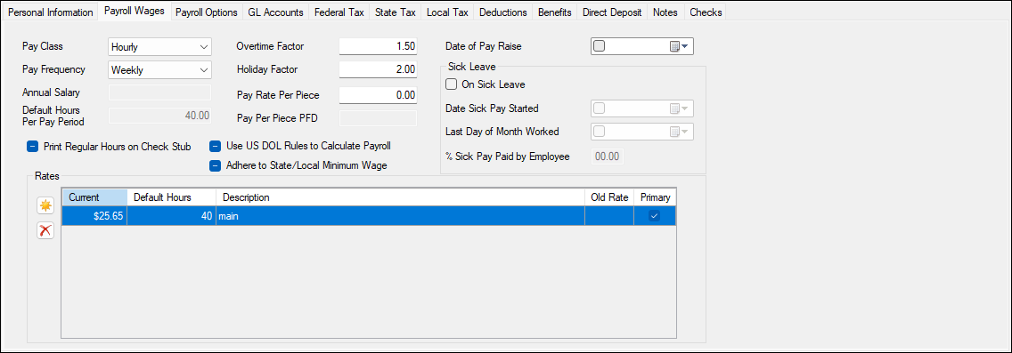 Payroll wages tab